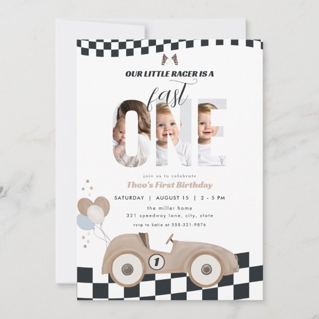 Invitation photo d'anniversaire de voiture de cour (Devant)