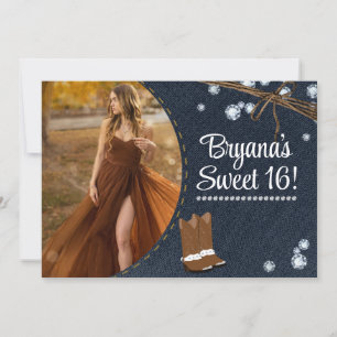 Invitation Photo d'anniversaire de Western Boots Denim & Diam