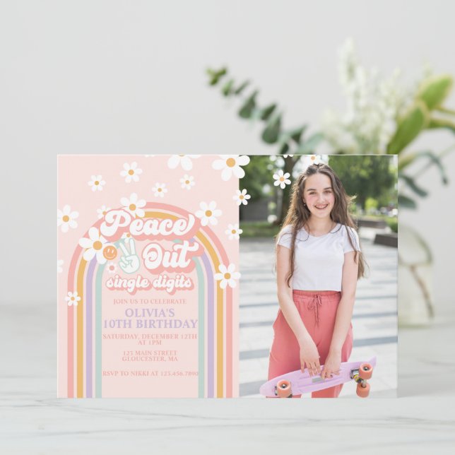 Invitation Photo d'anniversaire des 10 ans Peace out Single D (Debout devant)