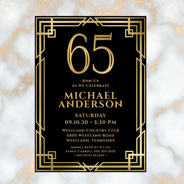Invitation Photo d'anniversaire des 65 ans de Black Gold (Créateur téléchargé)