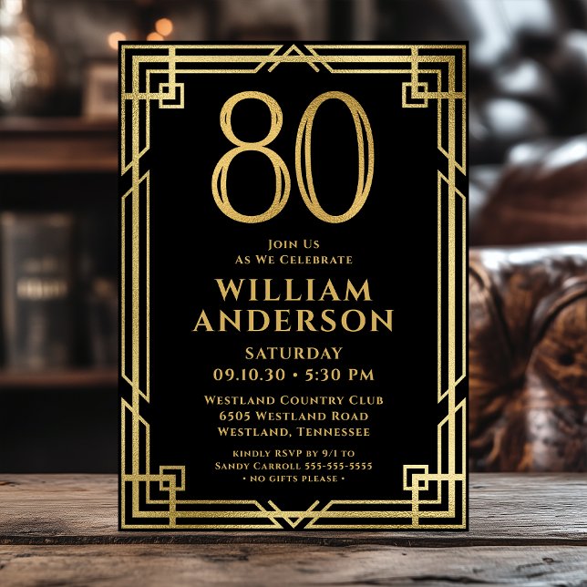 Invitation Photo d'anniversaire des 80 ans de Black Gold (Créateur téléchargé)
