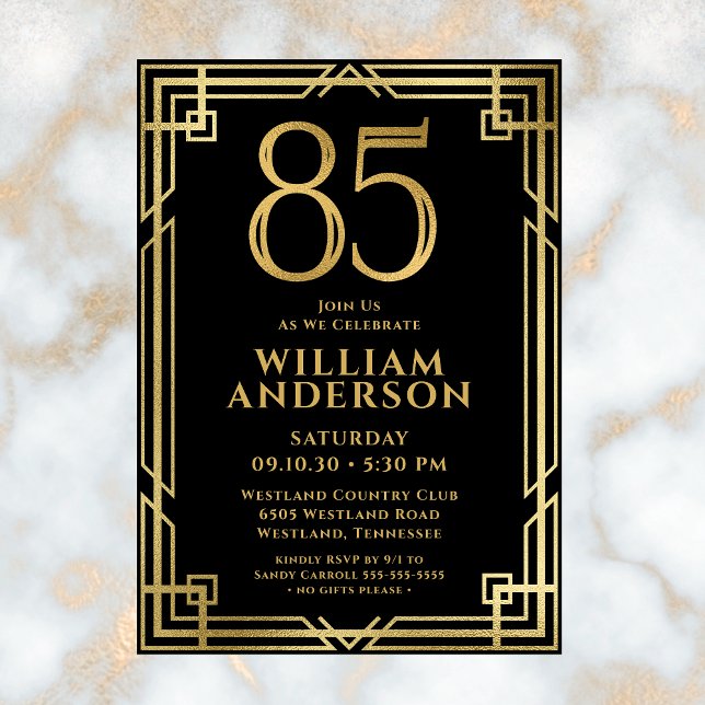 Invitation Photo d'anniversaire des 85 ans de Black Gold (Créateur téléchargé)