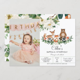 Invitation Photo d'anniversaire des animaux des bois de la fl
