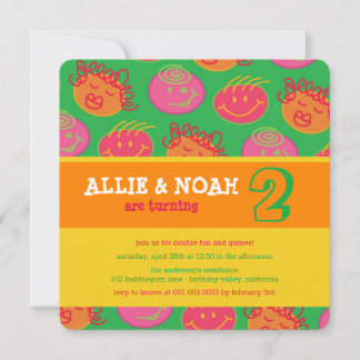 Invitation photo d'anniversaire des jumeaux Cartoo