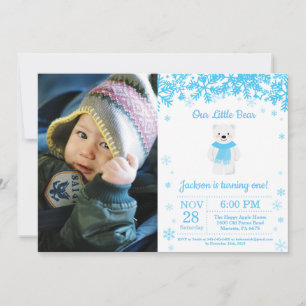 Invitation Photo d'anniversaire d'hiver d'ours polaire garçon