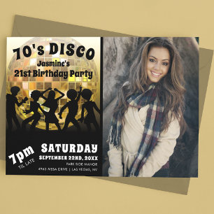 Invitation Photo d'anniversaire Disco des années 70   Boule à