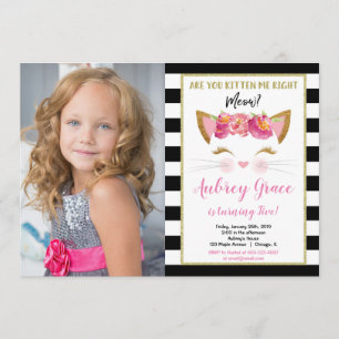 Invitation Photo d'anniversaire du chaton kitten kitten noir