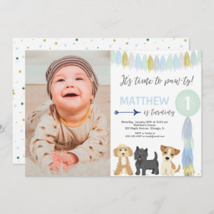 Invitation Photo d'anniversaire du petit chiot de chien bleu 