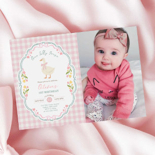 Invitation Photo d'anniversaire d'une fille à l'oie rose sill