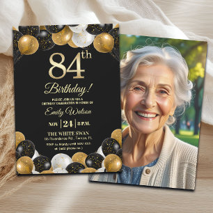 Invitation Photo d'anniversaire élégant avec paillettes noire