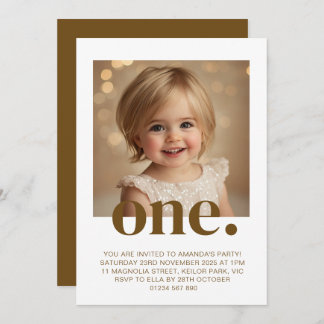 Invitation photo d'anniversaire en Brown et blanc