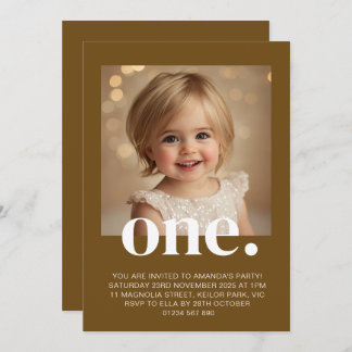 Invitation photo d'anniversaire en Brown et blanc