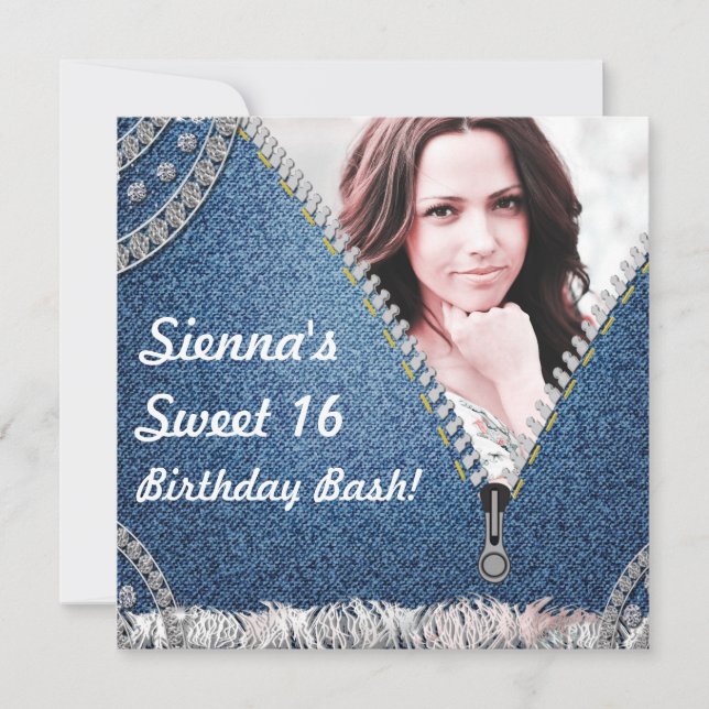 Invitation photo d'anniversaire en jeans Denim & D (Devant)