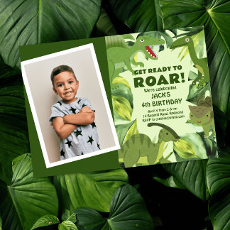 Invitation Photo d'anniversaire enfant Dinosaures rugissants