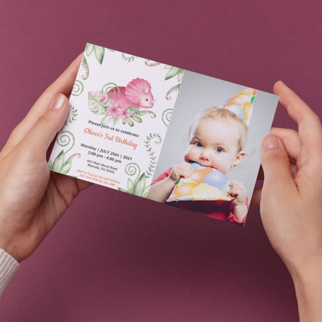 Invitation photo d'anniversaire fille dinosaure aq (Créateur téléchargé)