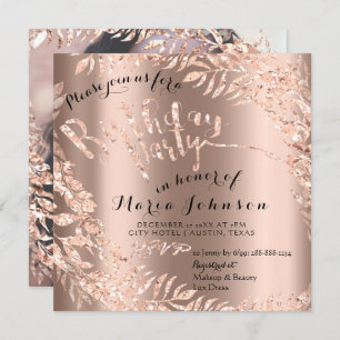 Invitation Photo d'anniversaire Floral Rose encadré Gold Roya