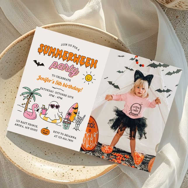 Invitation Photo d'anniversaire Halloween de piscine d'été Su (Créateur téléchargé)