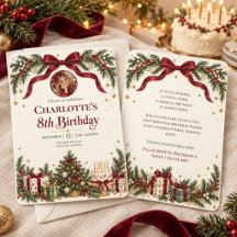 Invitation photo d'anniversaire Noël Ruban Bourgog
