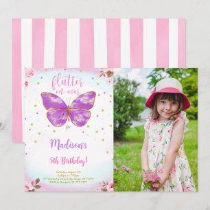 Invitation photo d'anniversaire papillon 5 ans
