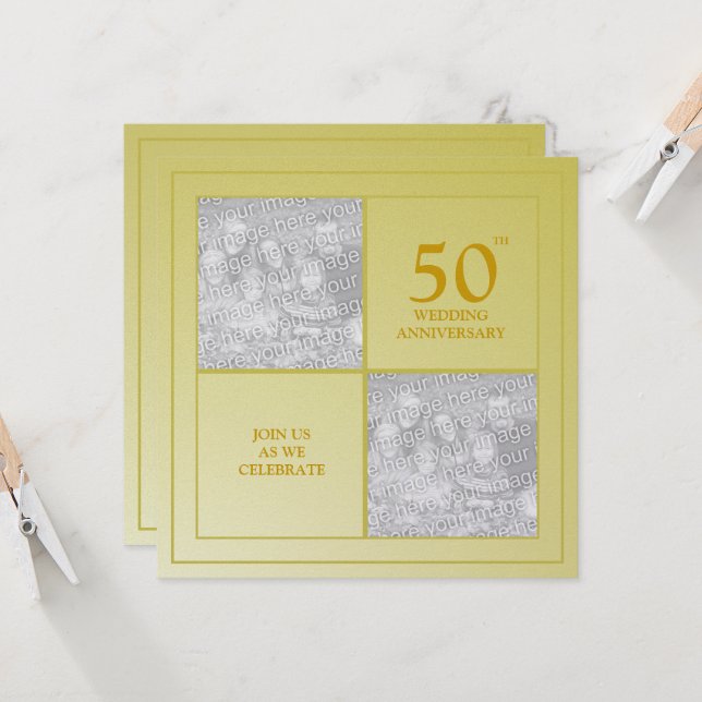 Invitation Photo d'anniversaire passé & présent Or (Devant/Arrière en situation)