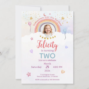 Invitation Photo d'anniversaire pastel arc-en-ciel Tie Dye