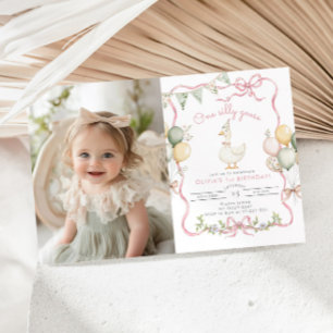 Invitation Photo d'anniversaire pastel d'une fille One Silly 