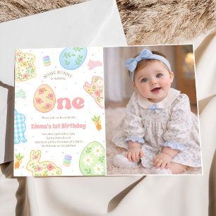 Invitation Photo d'anniversaire pastel pour un premier annive