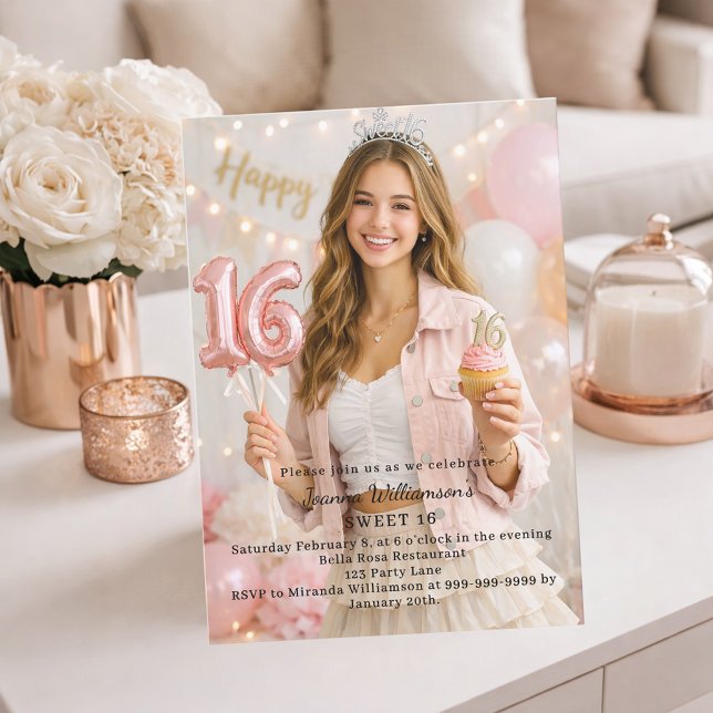 Invitation Photo d'anniversaire pour 16 ans doux (Créateur téléchargé)