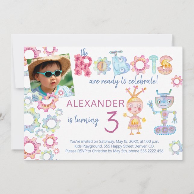 Invitation photo d'anniversaire pour enfants sur l (Devant)