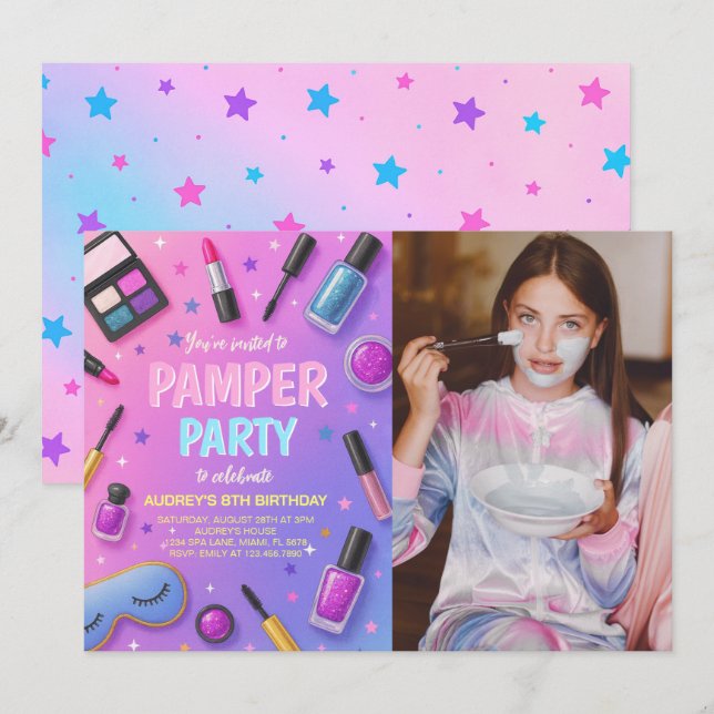 Invitation photo d'anniversaire pour fête de spa p (Devant / Derrière)
