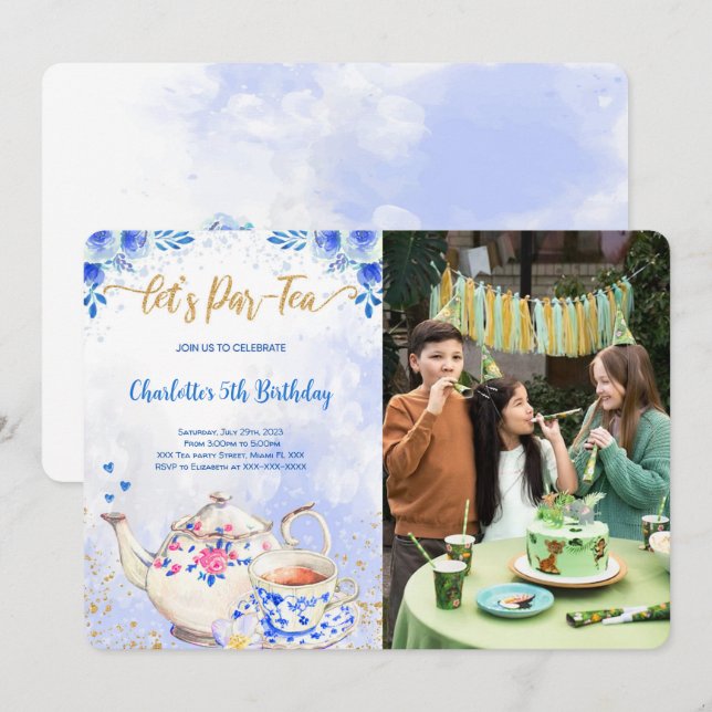 Invitation photo d'anniversaire pour une fête à th (Devant / Derrière)