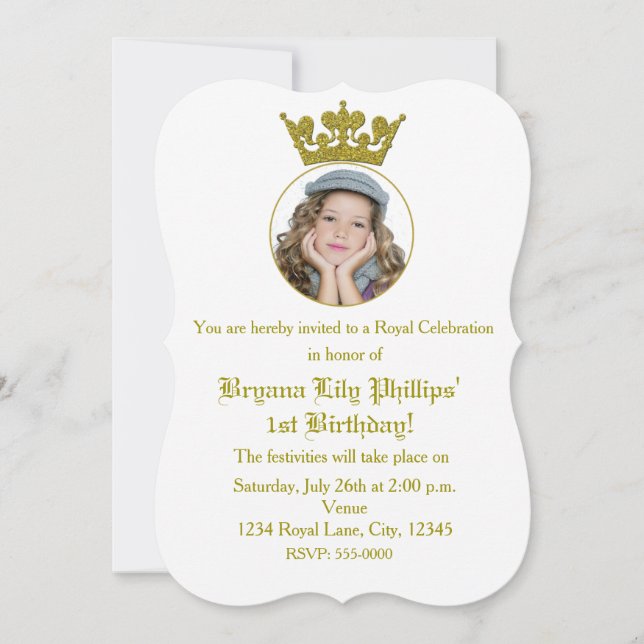 Invitation photo d'anniversaire royale couronne pa (Devant)