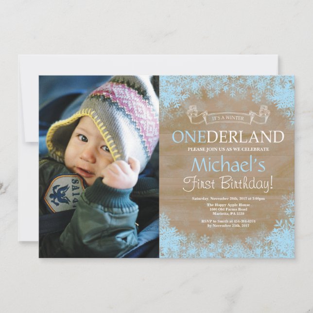 Invitation Photo d'anniversaire rustique garçon Onederland Hi (Devant)