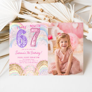 Invitation Photo d'anniversaire soixante-sept de Sequin Rainb