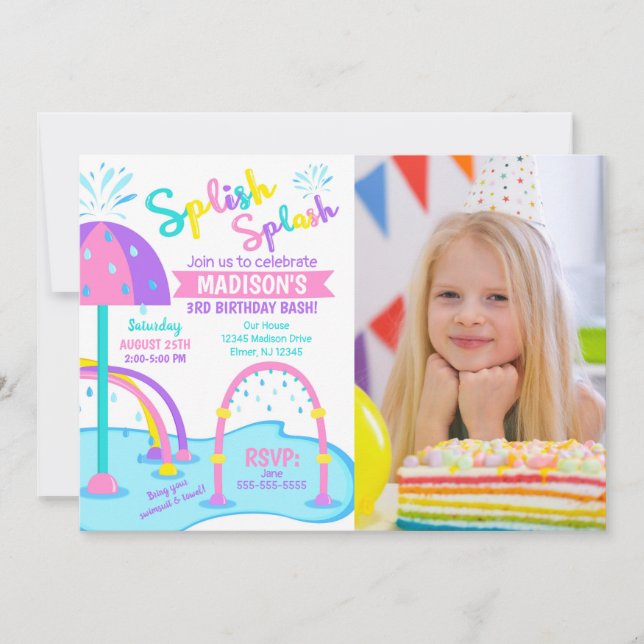 Invitation photo d'anniversaire Splash Pad / Parc  (Devant)