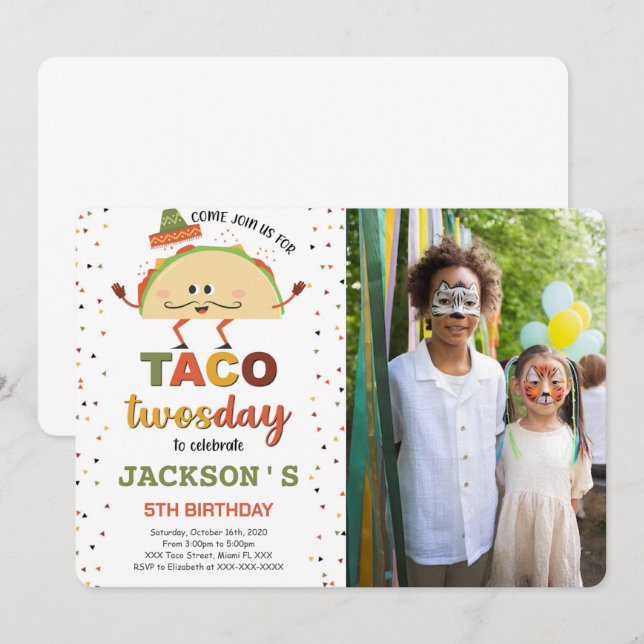 Invitation photo d'anniversaire Taco (Devant / Derrière)