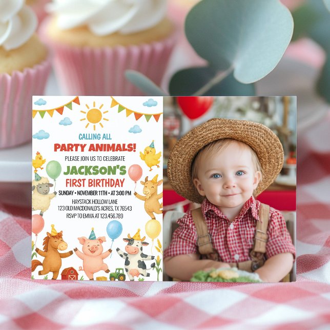 Invitation photo d'anniversaire Thème Animaux de l (Créateur téléchargé)