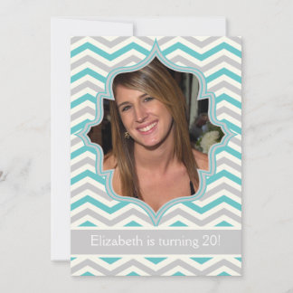 Invitation Photo d'anniversaire turquoise et grise