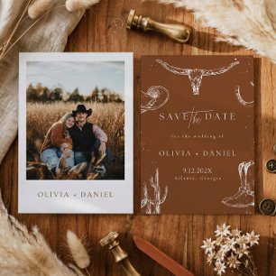 Invitation Photo d'annonce de date de mariage cowboy de campa