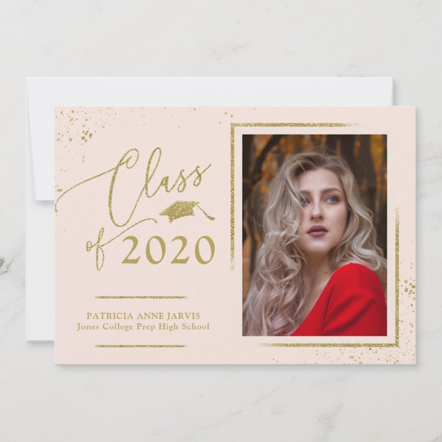 Invitation Photo d'annonce de diplômé de style chic avec pail (Devant)