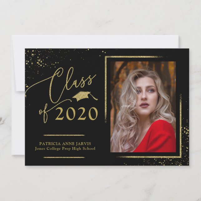 Invitation Photo d'annonce de diplômé de style chic avec pail (Devant)