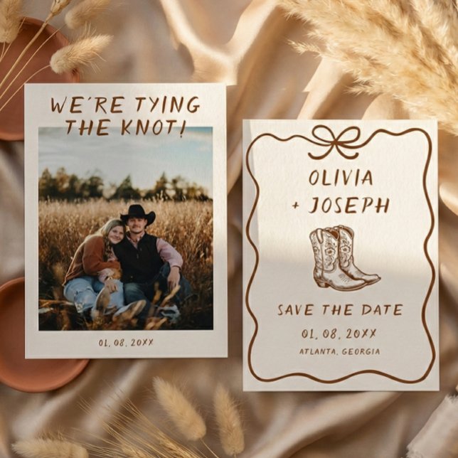 Invitation Photo d'annonce de mariage à bottes de cowboy rust (Créateur téléchargé)