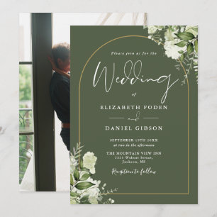 Invitation Photo d'arche de verdure dorée Mariage vert olive