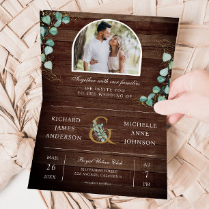Invitation Photo d'arche en eucalyptus Mariage bois rustique 