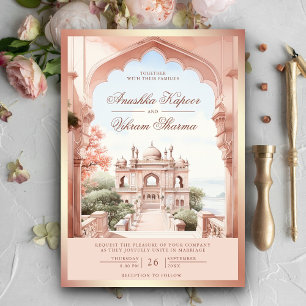 Invitation Photo d'arche en marbre rose pour mariage indien a
