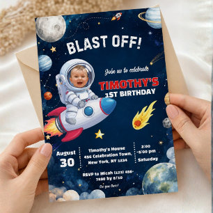 Invitation Photo d'astronaute dans l'espace pour un anniversa