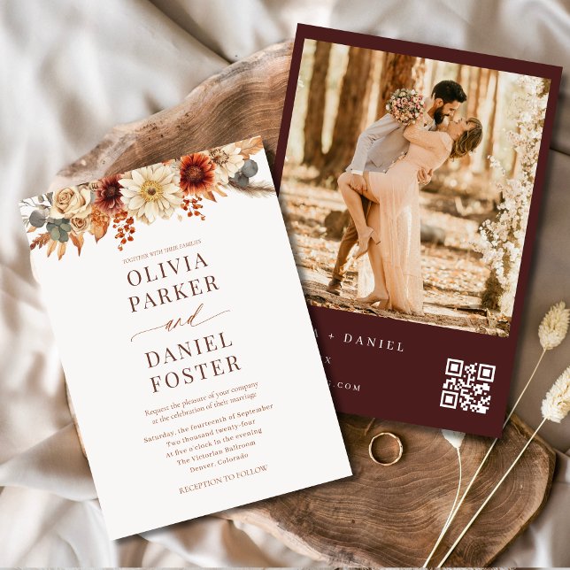 Invitation Photo d'automne moderne QR Code Mariage de automne (Créateur téléchargé)
