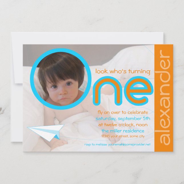 Invitation photo d'avion d'anniversaire contempora (Devant)