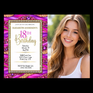 Invitation Photo de 18e anniversaire Strata en or rose Glam a