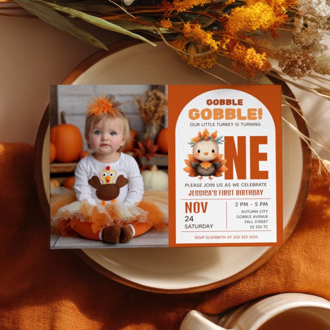 Invitation Photo de 1er anniversaire de la petite dinde de Th (Créateur téléchargé)